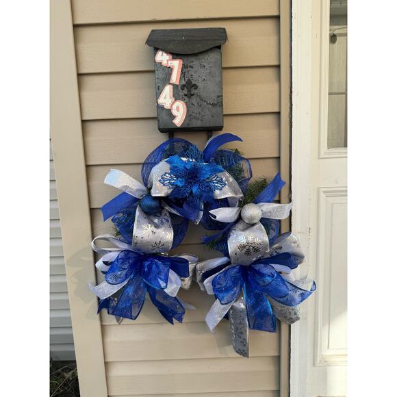 Blue and Silver Centerpiece Table Runner Mailbox Swag Topper Christmas Decor - Picture 1 of 6